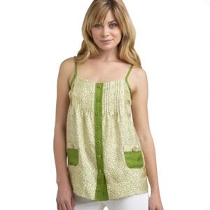 NWT Juicy Couture Silk Blouse Top Print Retro Button Front Green Gold Size 10